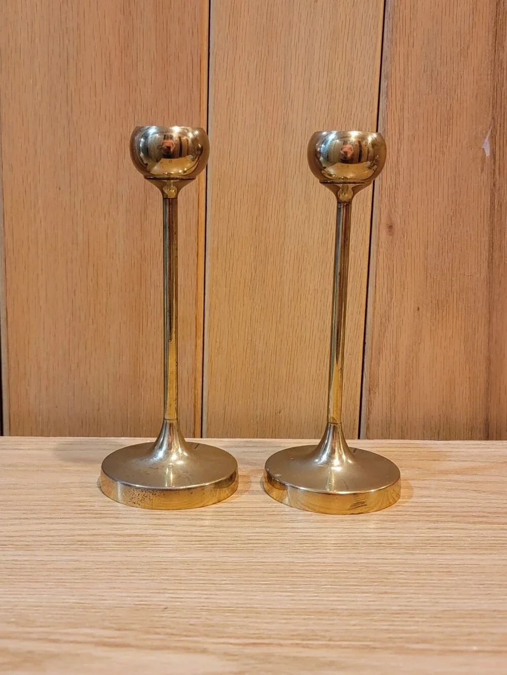 Elegant Heavy Pair of Vintage Solid Brass Taper Candlestick Holders 8